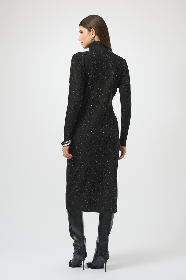 Sparkly Black Turtleneck Dress with Knee-High Boots winter formal outfit