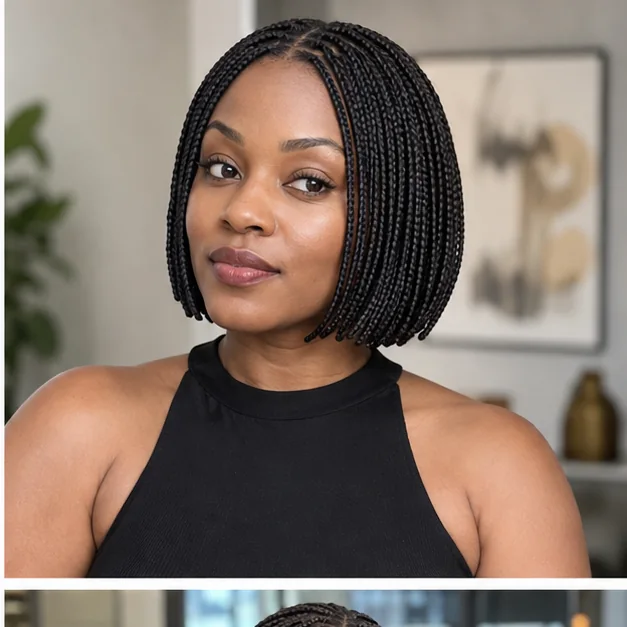 Chin-length knotless braided bob with a crisp perimeter