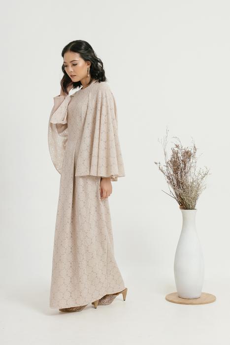 Soft Blush Lace Dress with Long Sleeves modest outfit