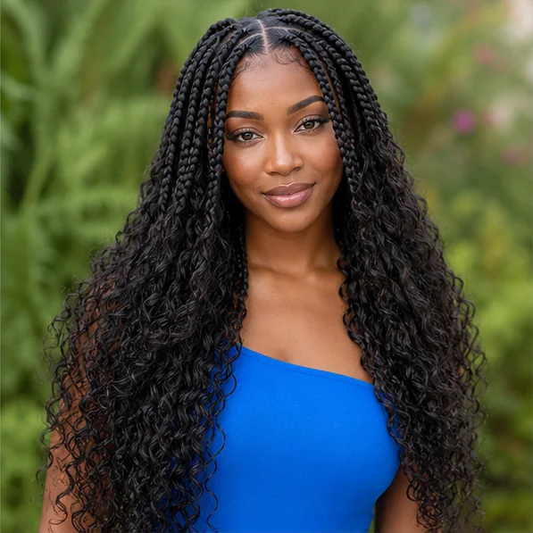 Large boho knotless braids with voluminous curls