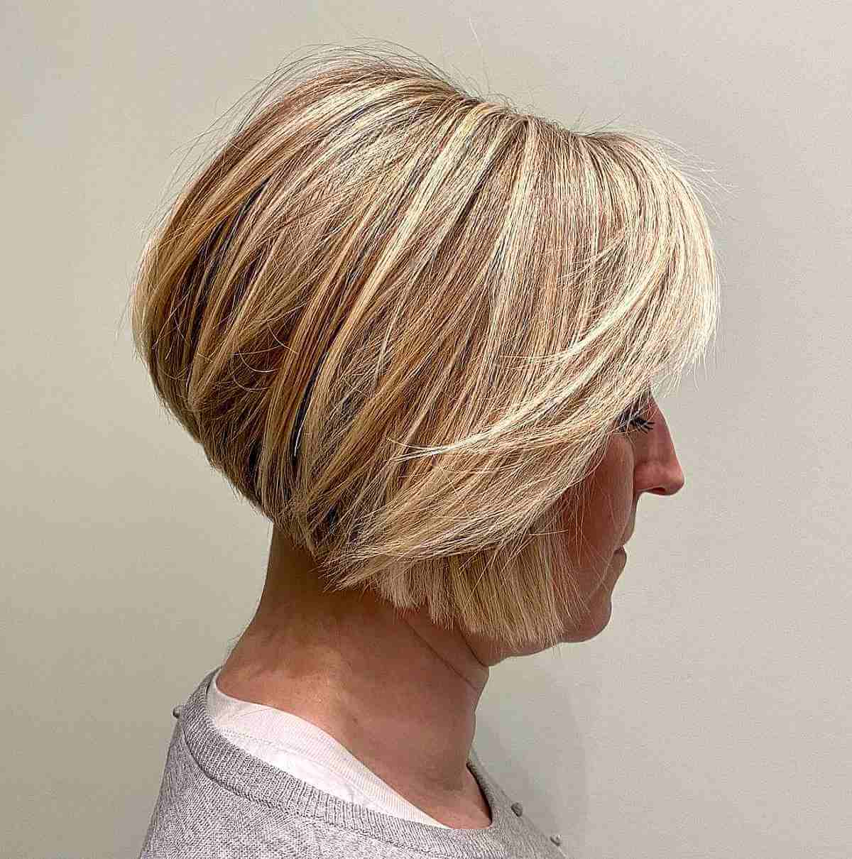 Stacked bob with layers piled at the back