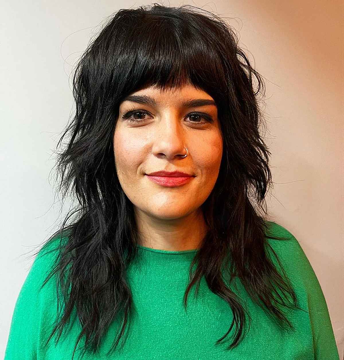 Layered waves with natural movement medium hair