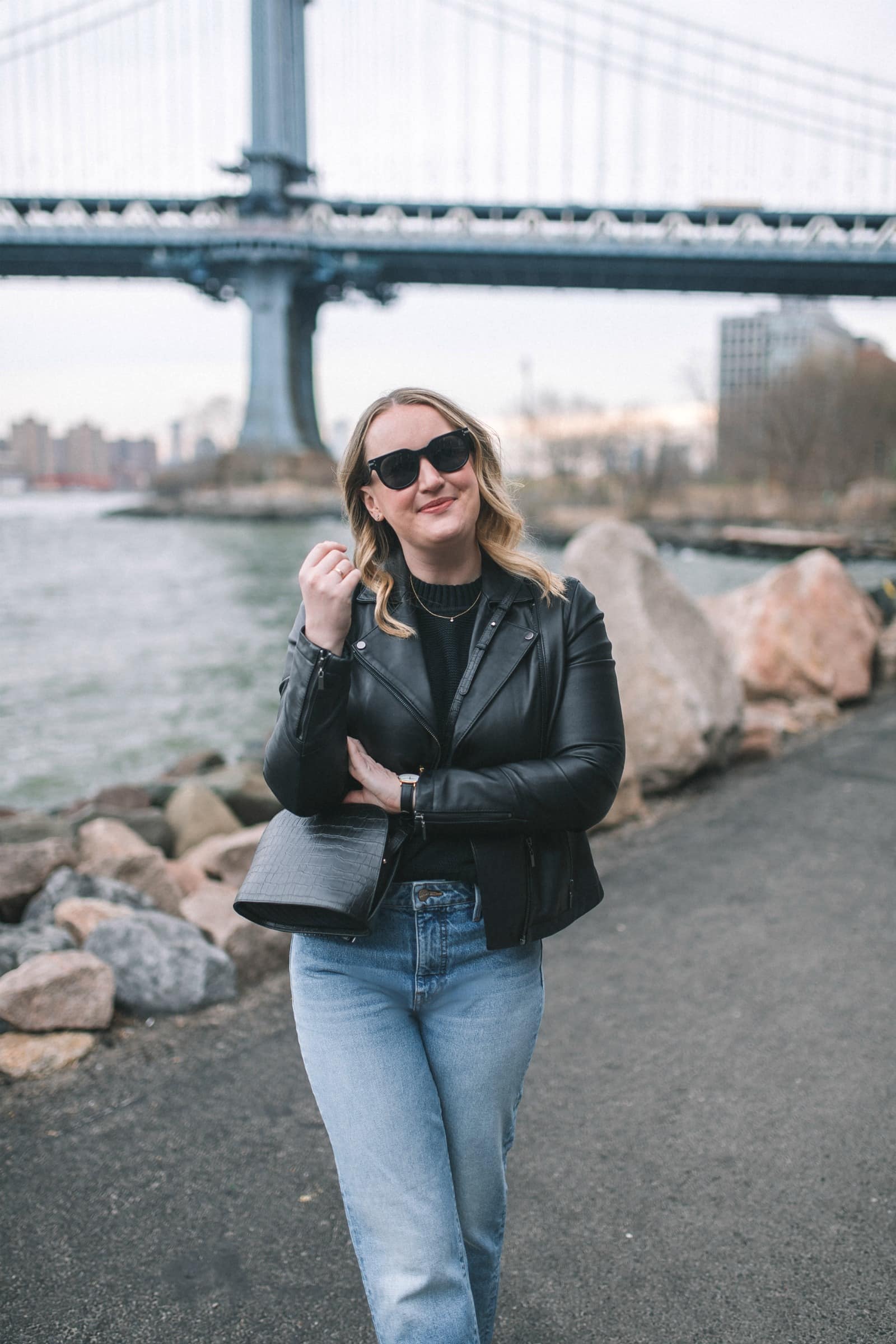 Brown Leather Bomber With Wide Leg Jeans winter outfit