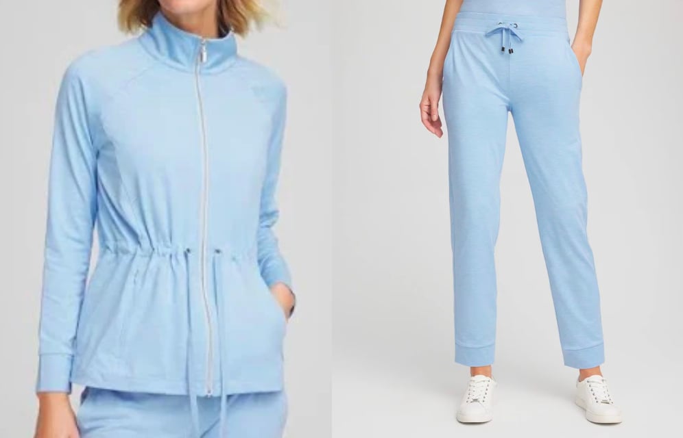 Light blue loungewear set with a mock-neck jacket and cloud-soft joggers comfy outfit