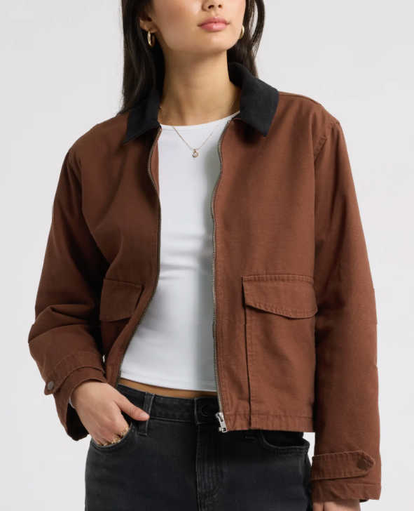 Lightweight canvas barn jacket in warm brown