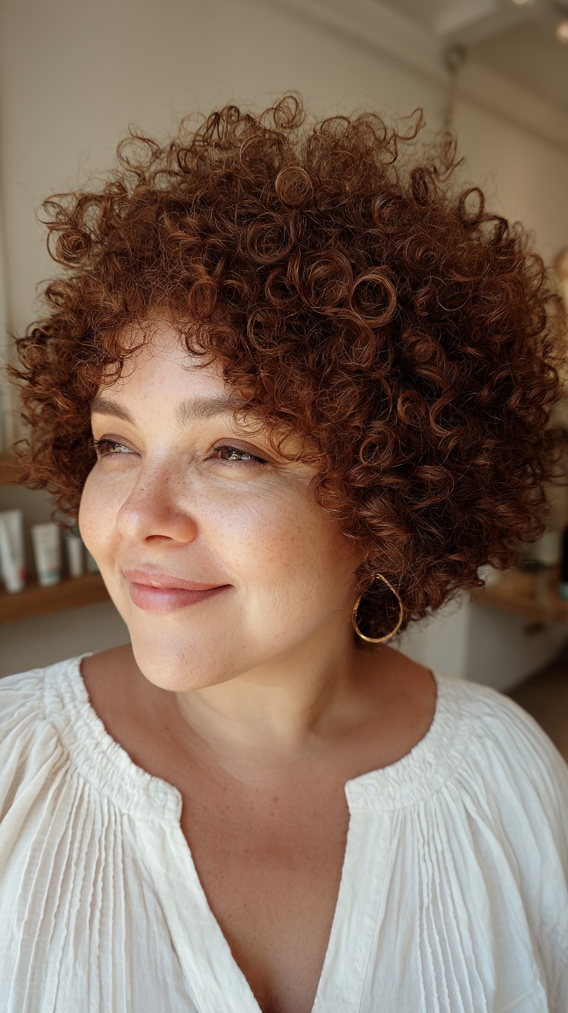 Auburn Tightly Coiled Bob bob with curls hairstyle