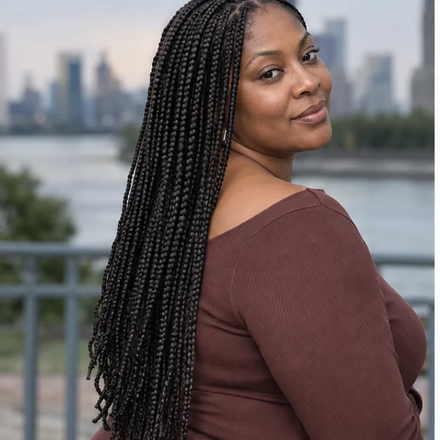 Mid-back knotless braids worn loose