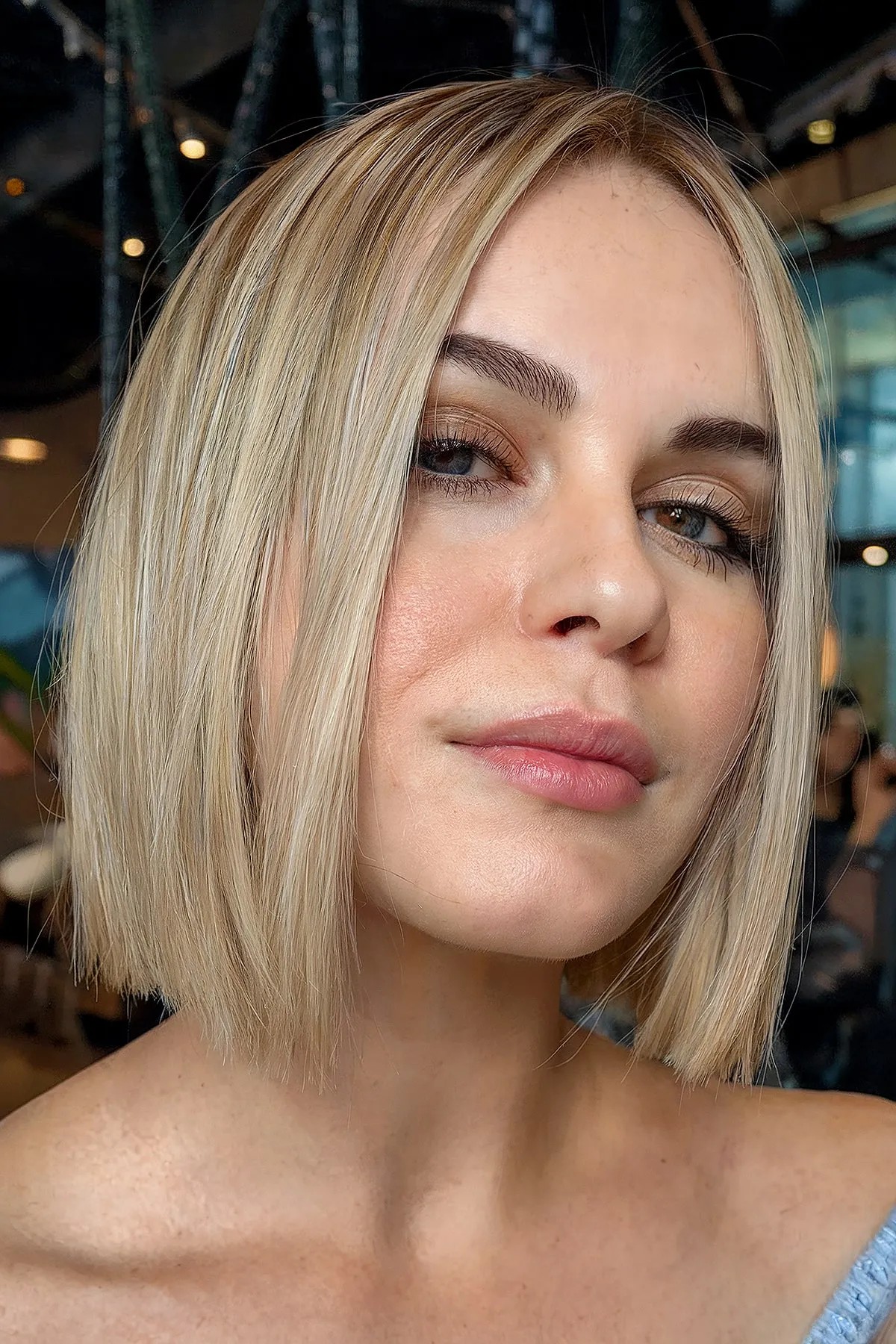 Middle part blunt bob haircut for thin hair
