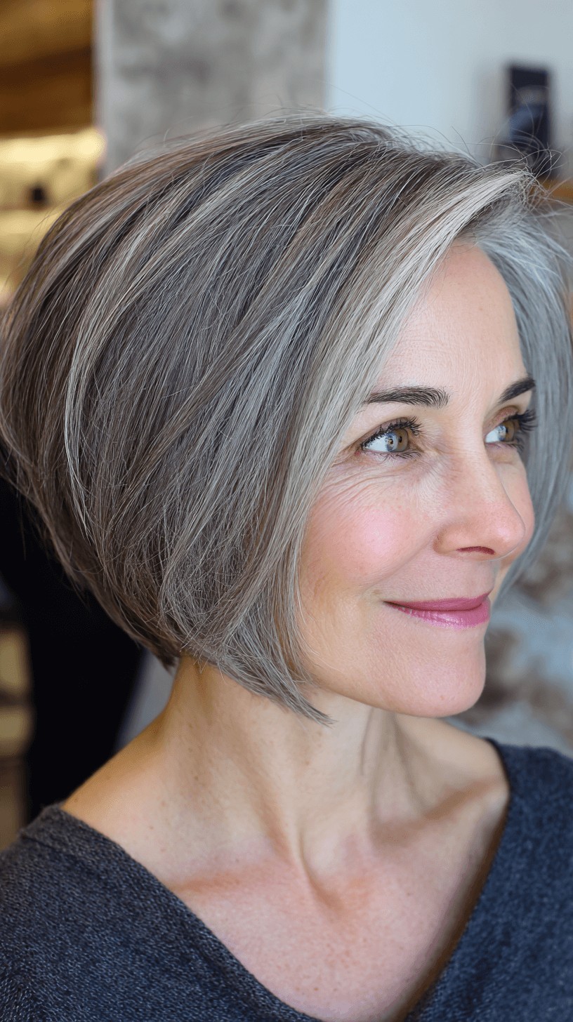 Silvery Stacked Bob with Textured Layers stacked bob haircut