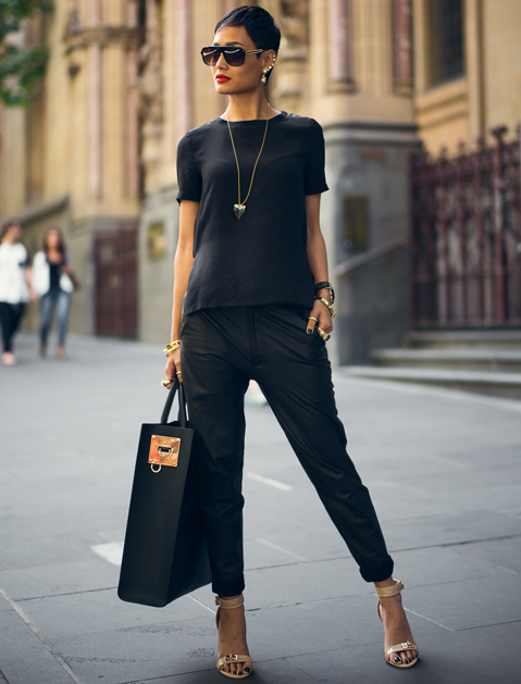 Head-to-Toe Black in Mixed Textures dark outfit