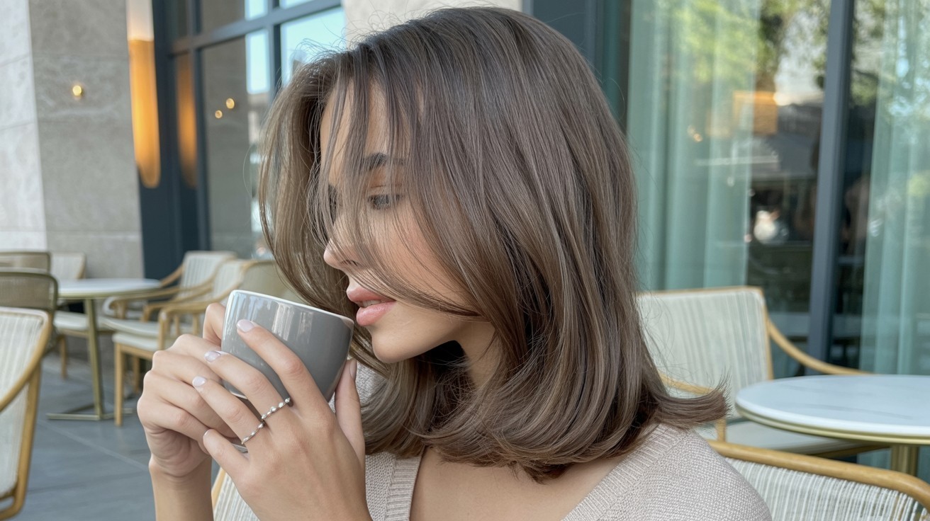 Medium-length ash brown balayage with smoky taupe blend