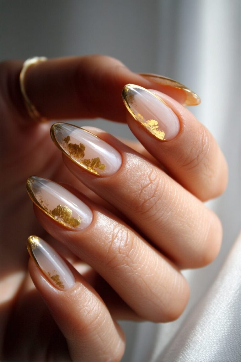 Champagne Gold Foil winter nail manicure