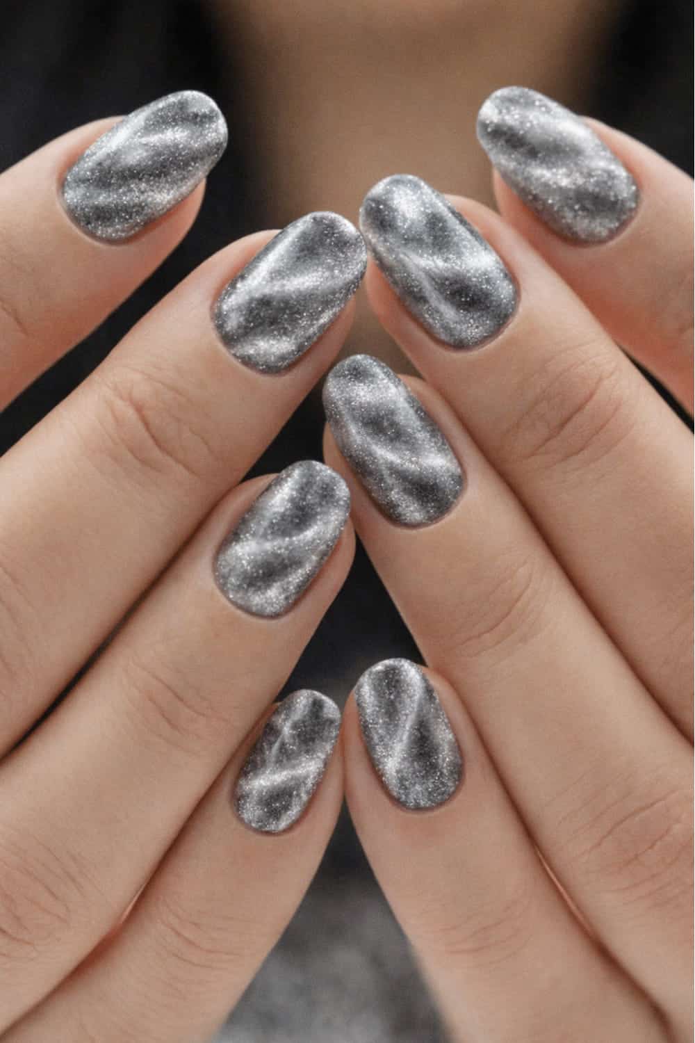 Velvet Nails in Silver, Blue and Burgundy new years eve nails design