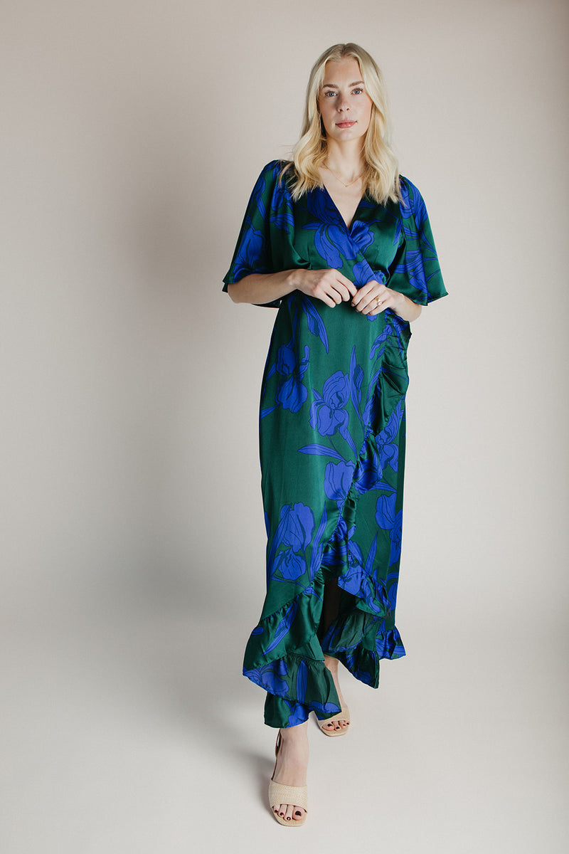 Emerald Floral Wrap Dress dress outfit idea
