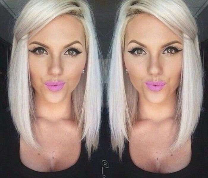 Platinum Lob with Natural Roots lob haircut