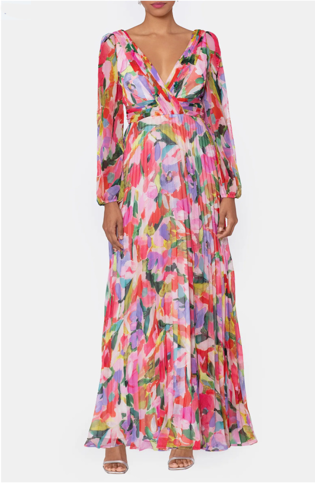 Pleated Floral Maxi Dress for Spring dress outfit idea