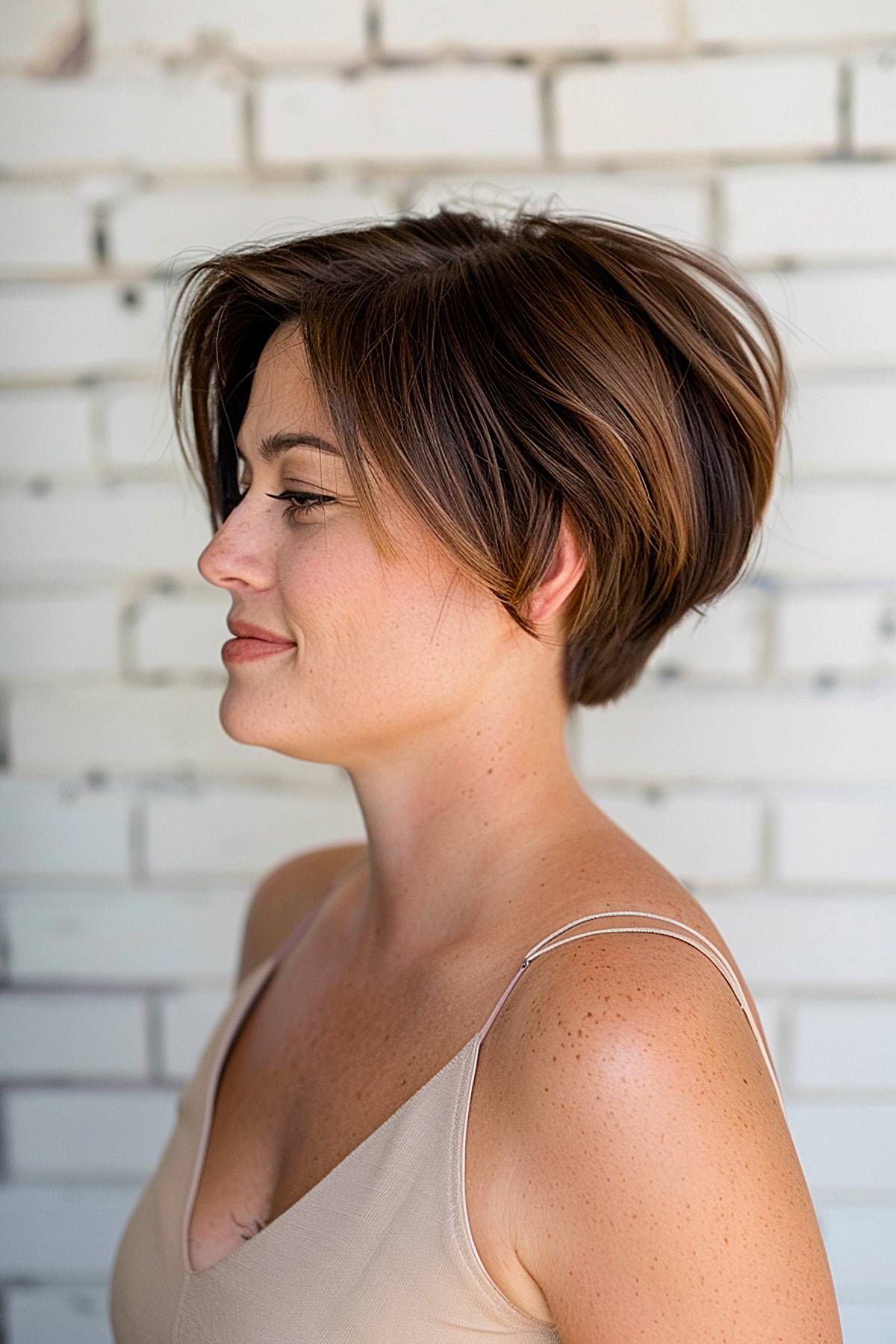 Sharp layered pixie bob with tapered nape