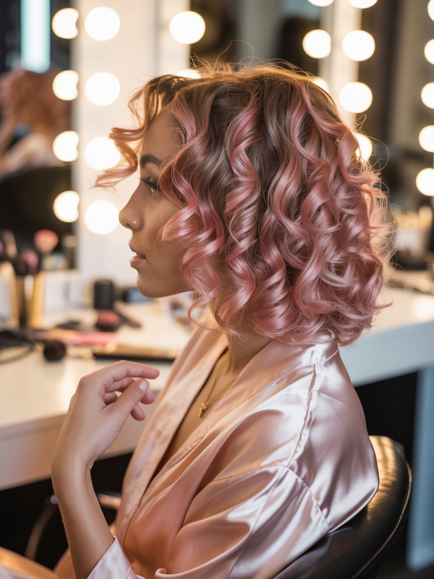 Rose gold curls with a soft glow curly hair dye