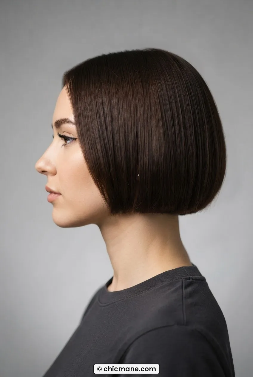 Woman with a rich chocolate brown bob haircut