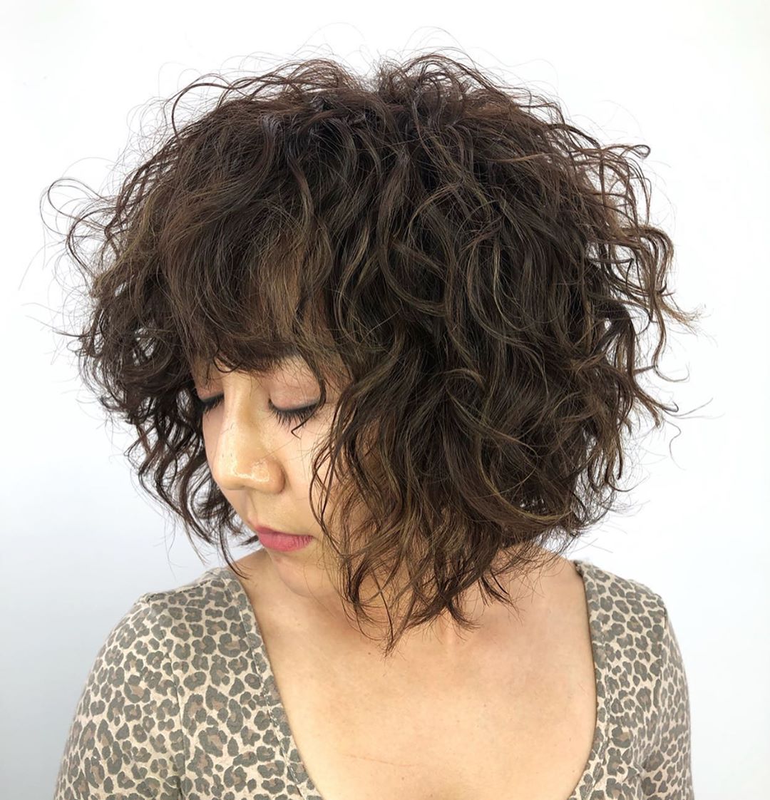 Messy curly bob Asian haircut
