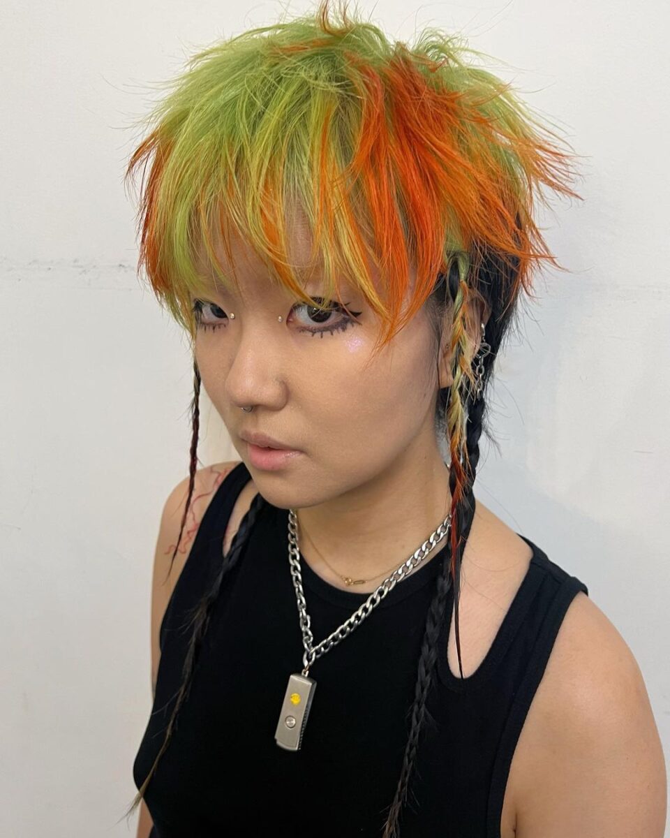 Jellyfish haircut with vivid colored layers