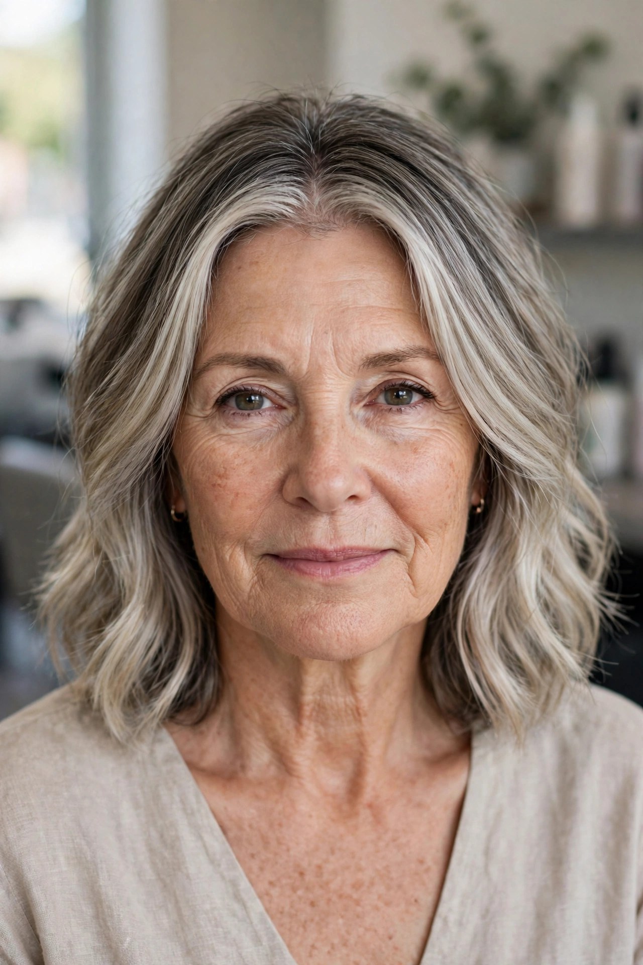 Lob with an Ash-Blonde Colour Melt gray blending hair idea