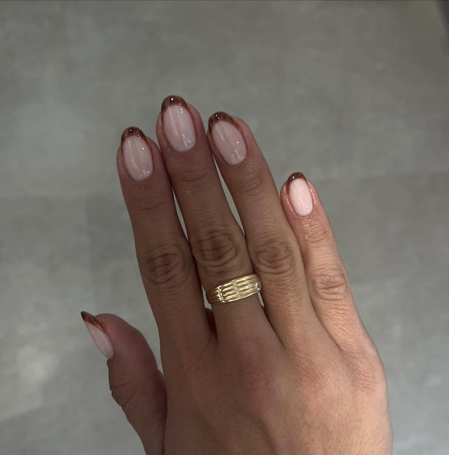 Cocoa French Tips on a Nude Base simple winter nail manicure