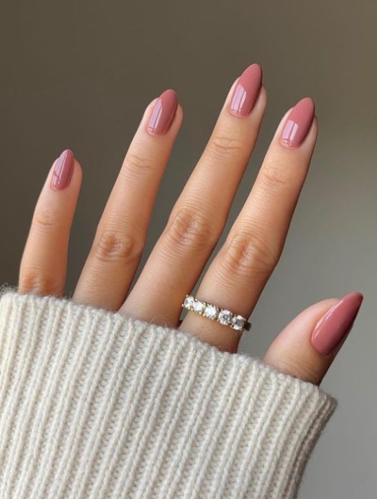 Dusty Rose Gloss Almonds simple winter nail manicure