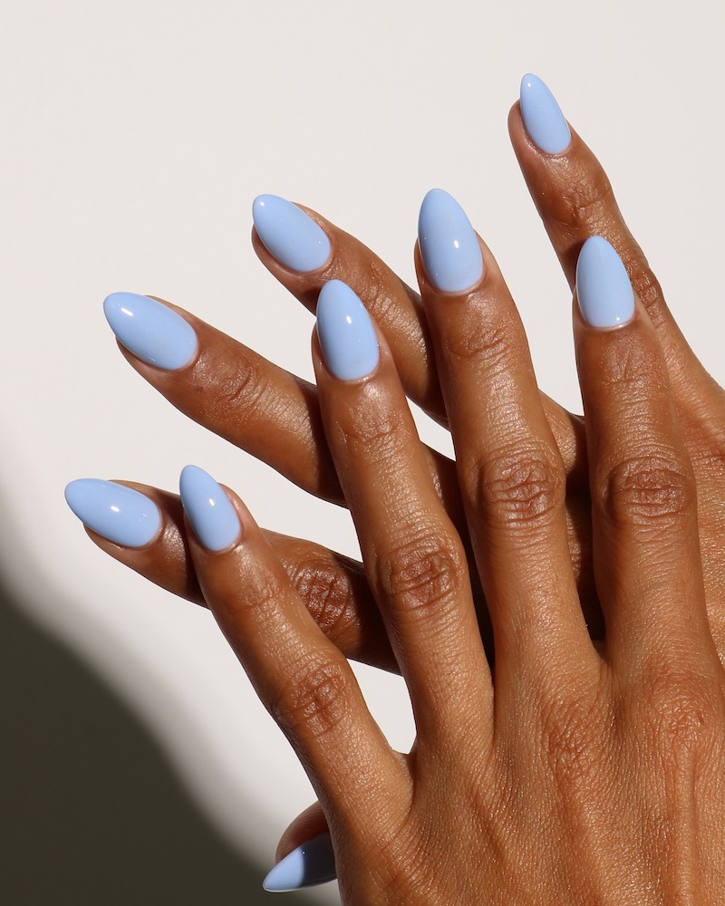 Baby Blue Gloss Almonds simple winter nail manicure