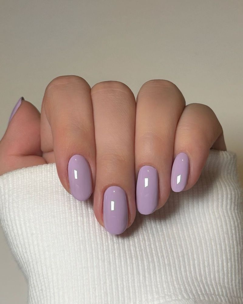 Soft Lavender Short Ovals simple winter nail manicure