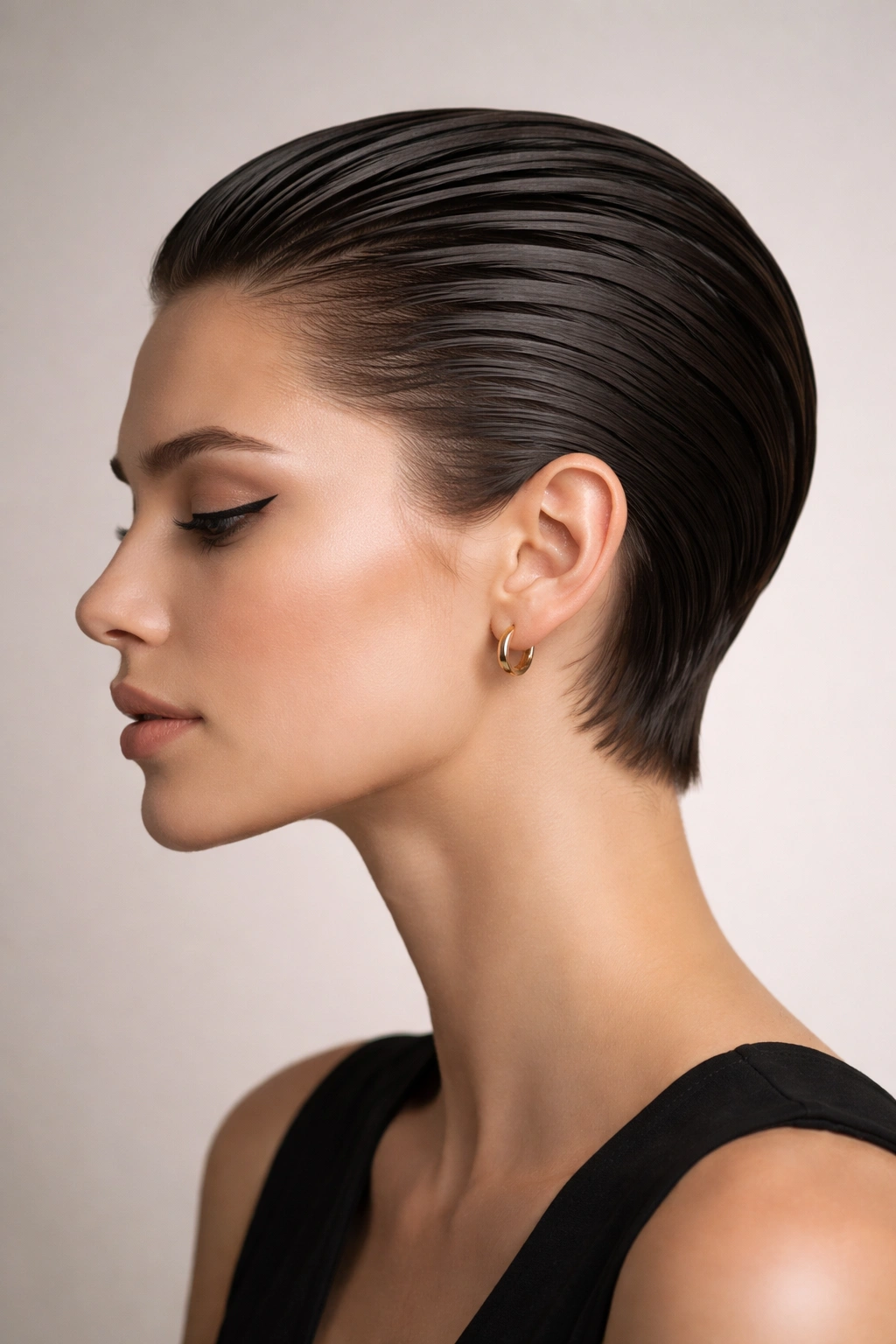Sleek Slicked-Back Short Crop with Combed Texture slicked back hairstyle