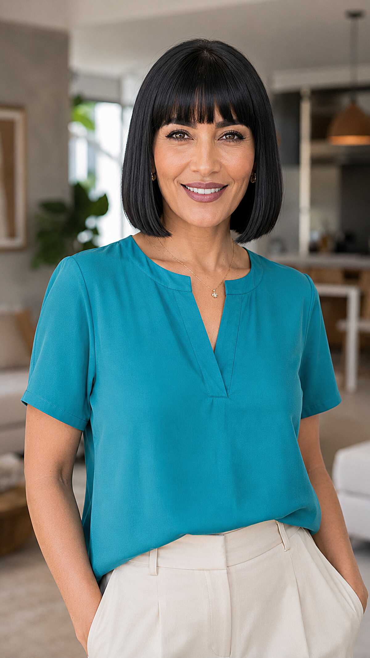 Sleek black bob with tapered ends Asian haircut