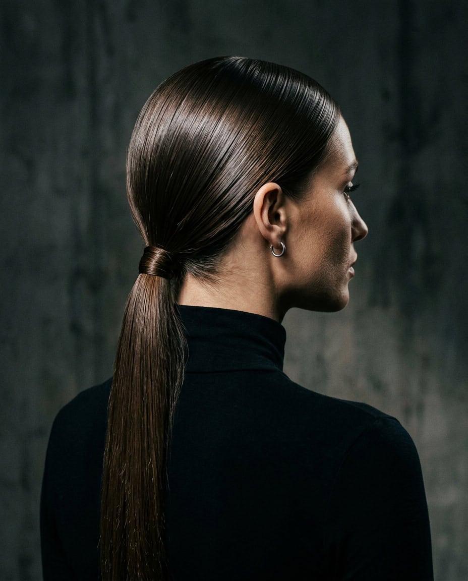 Prom hairstyle: slicked-back glam ponytail