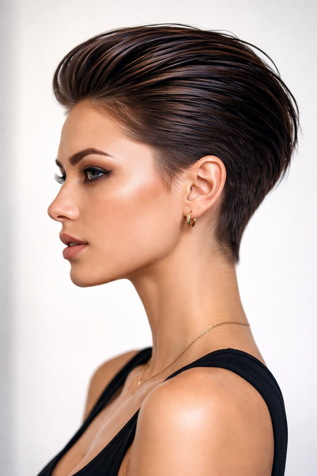 Slicked-Back Pixie with Volume on Top slicked back hairstyle
