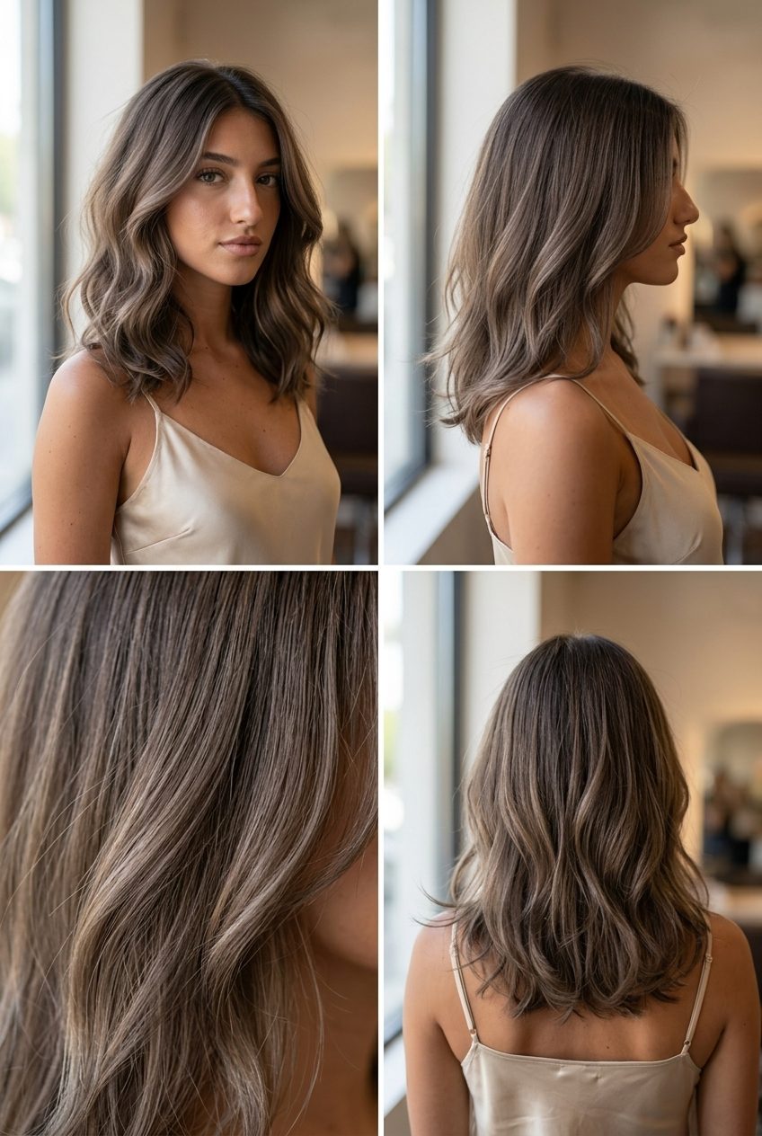 Long mushroom brown hair with smoky portobello shadow root