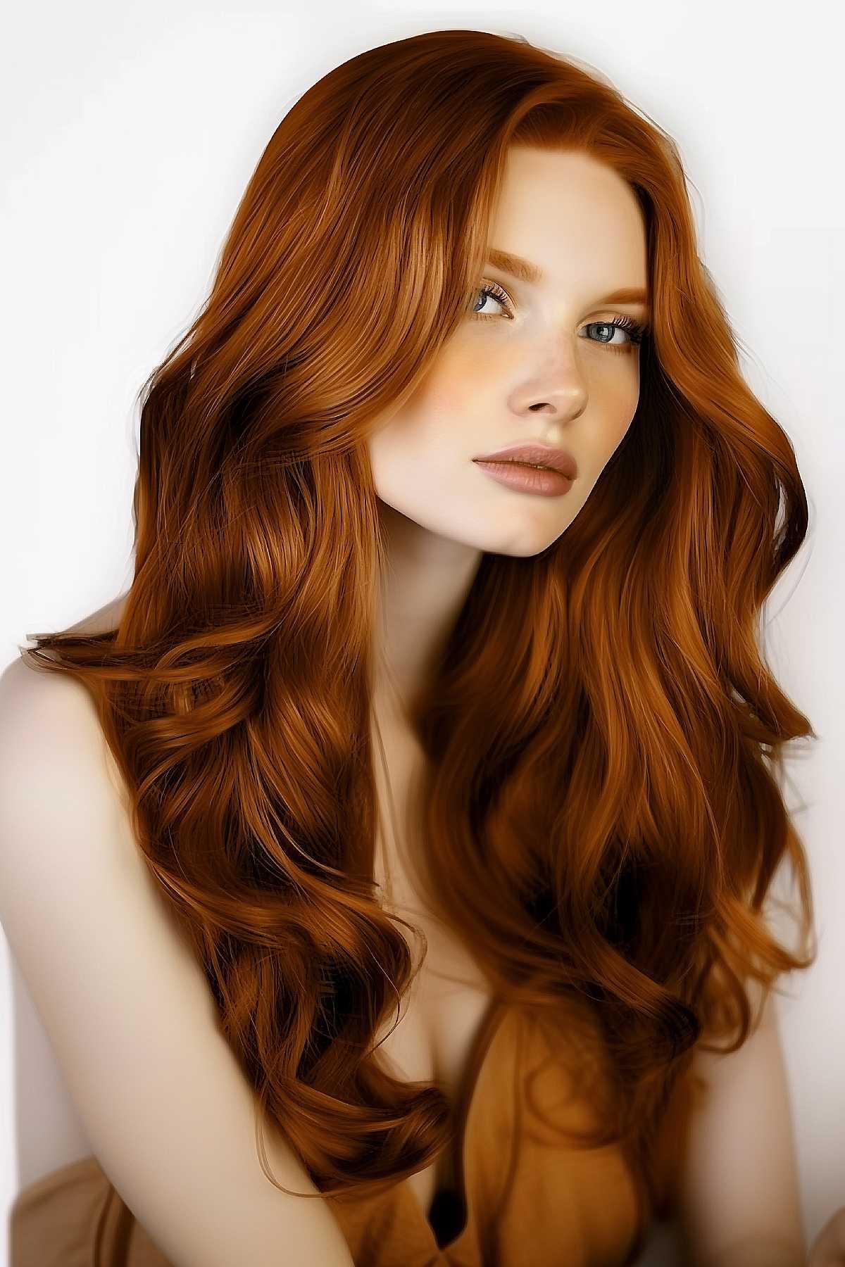 Golden brown ginger copper soft waves