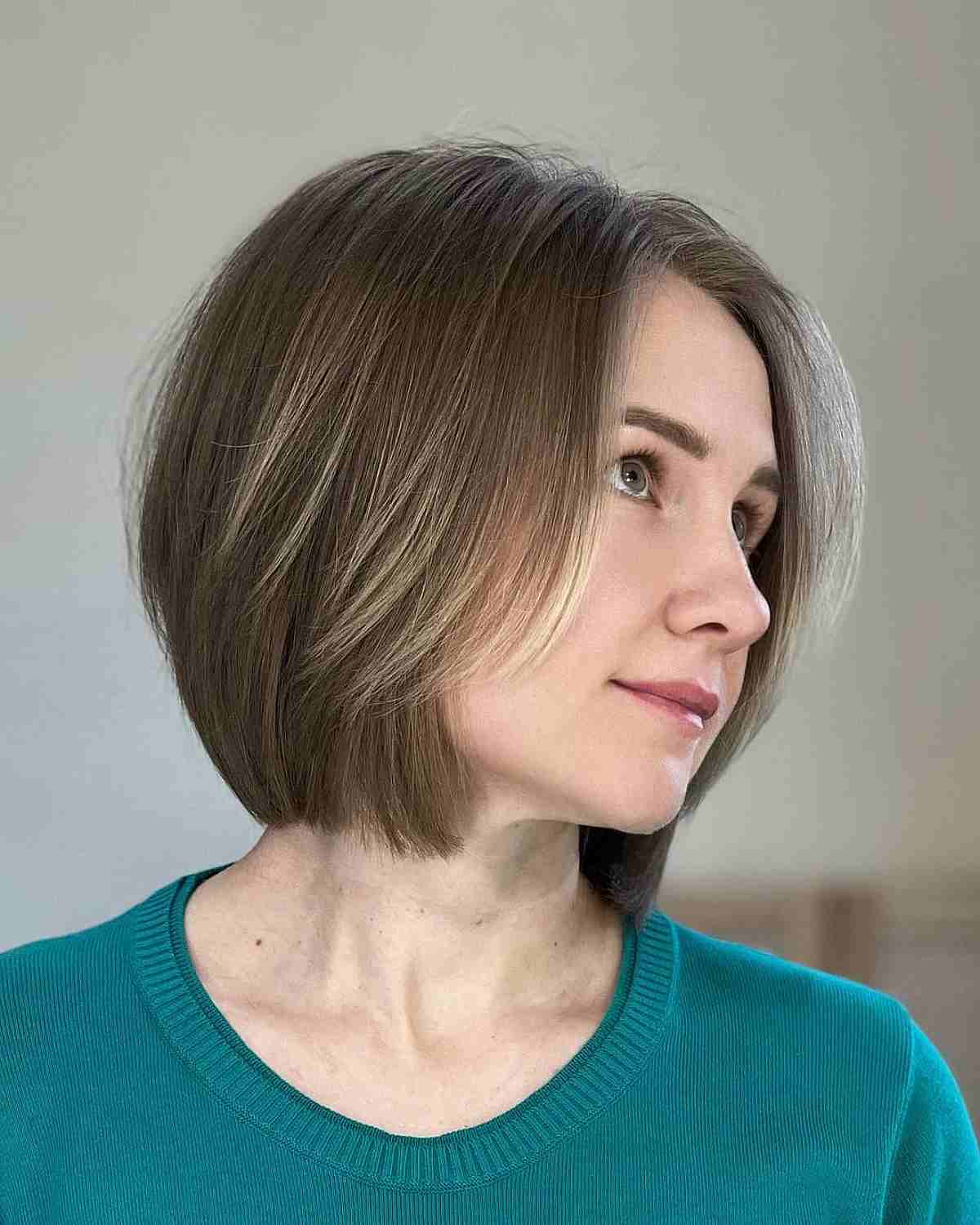 Soft brunette chin-length layered bob bob haircut