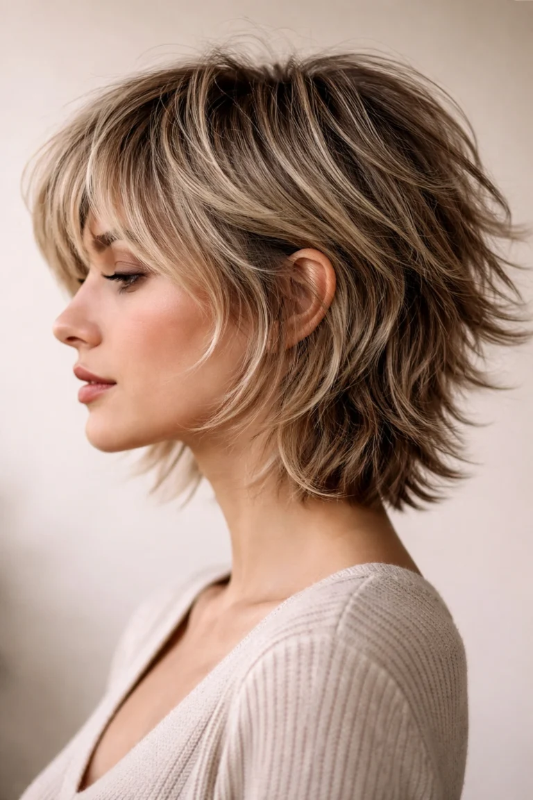 Chin-length shag with a curtain fringe low maintenance haircut