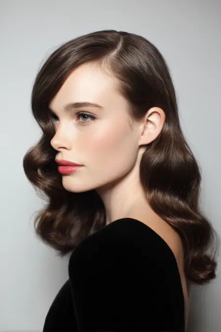 Glossy vintage finger waves with a sleek side part