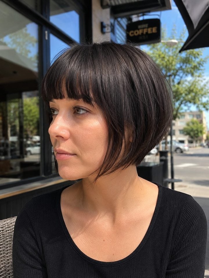 Stacked Bob with Blunt Bangs stacked bob haircut