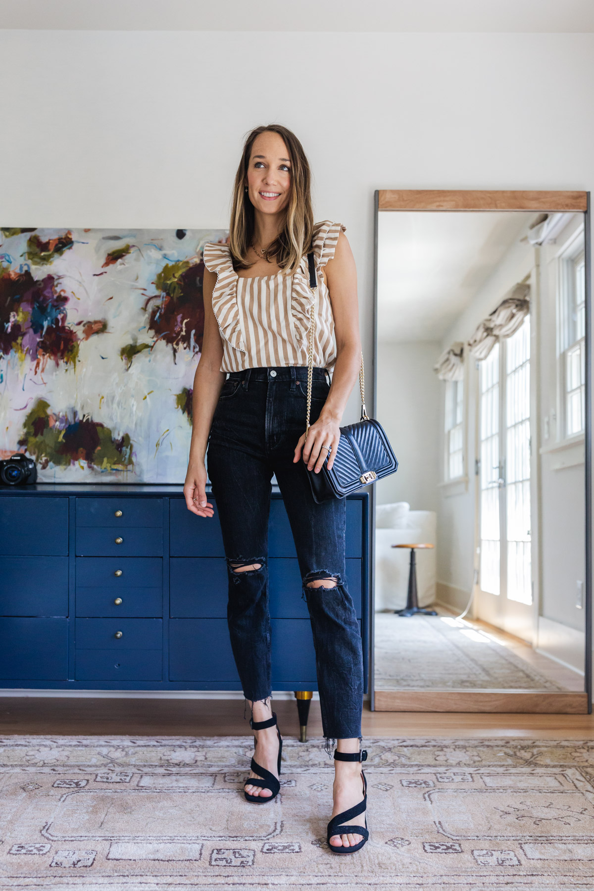 Striped blouse with black jeans