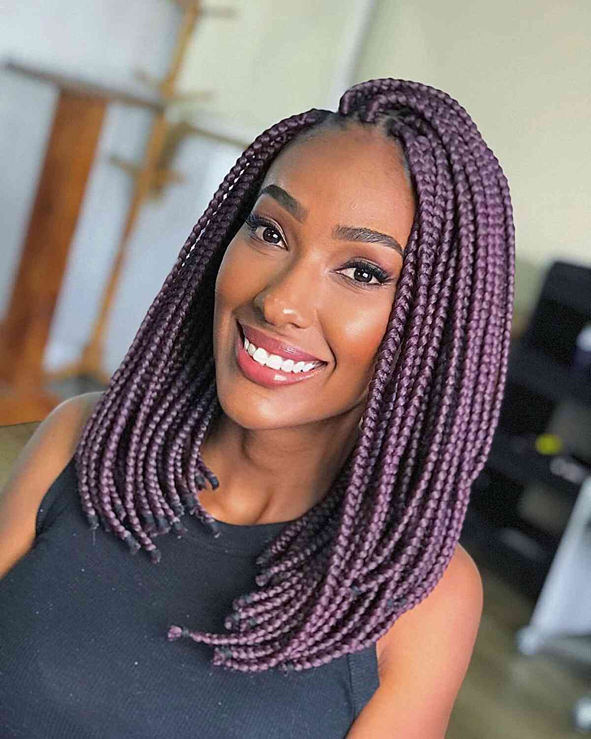 Purple Braids on a Long Bob braiding hair idea