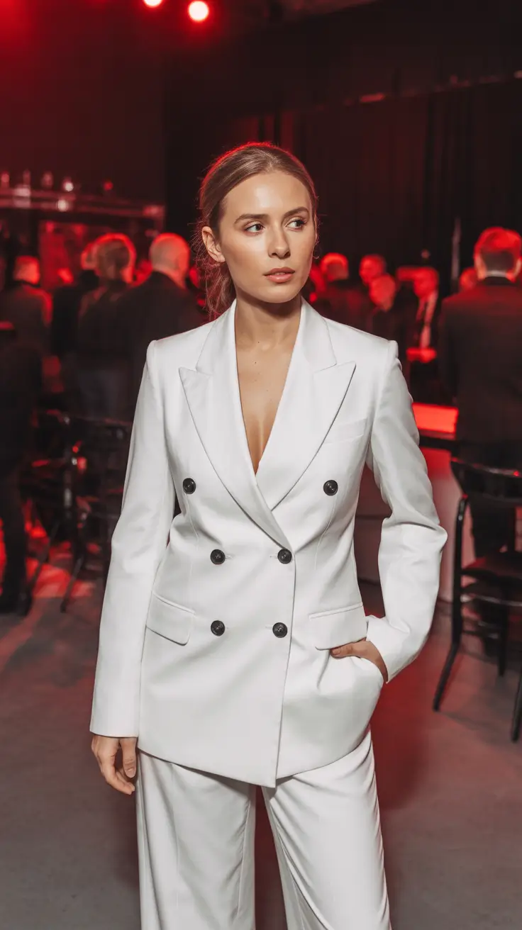 Crisp ivory double-breasted suit formal outfit