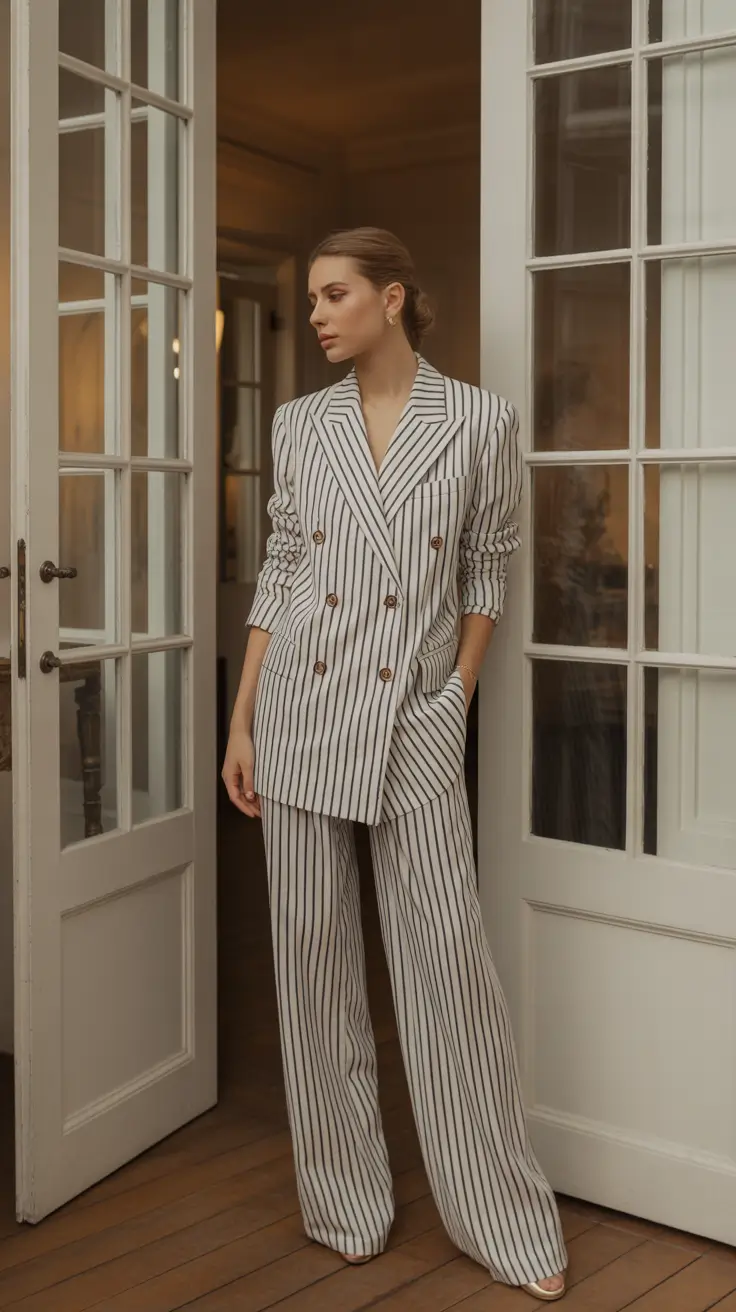 Off-white striped double-breasted suit formal outfit