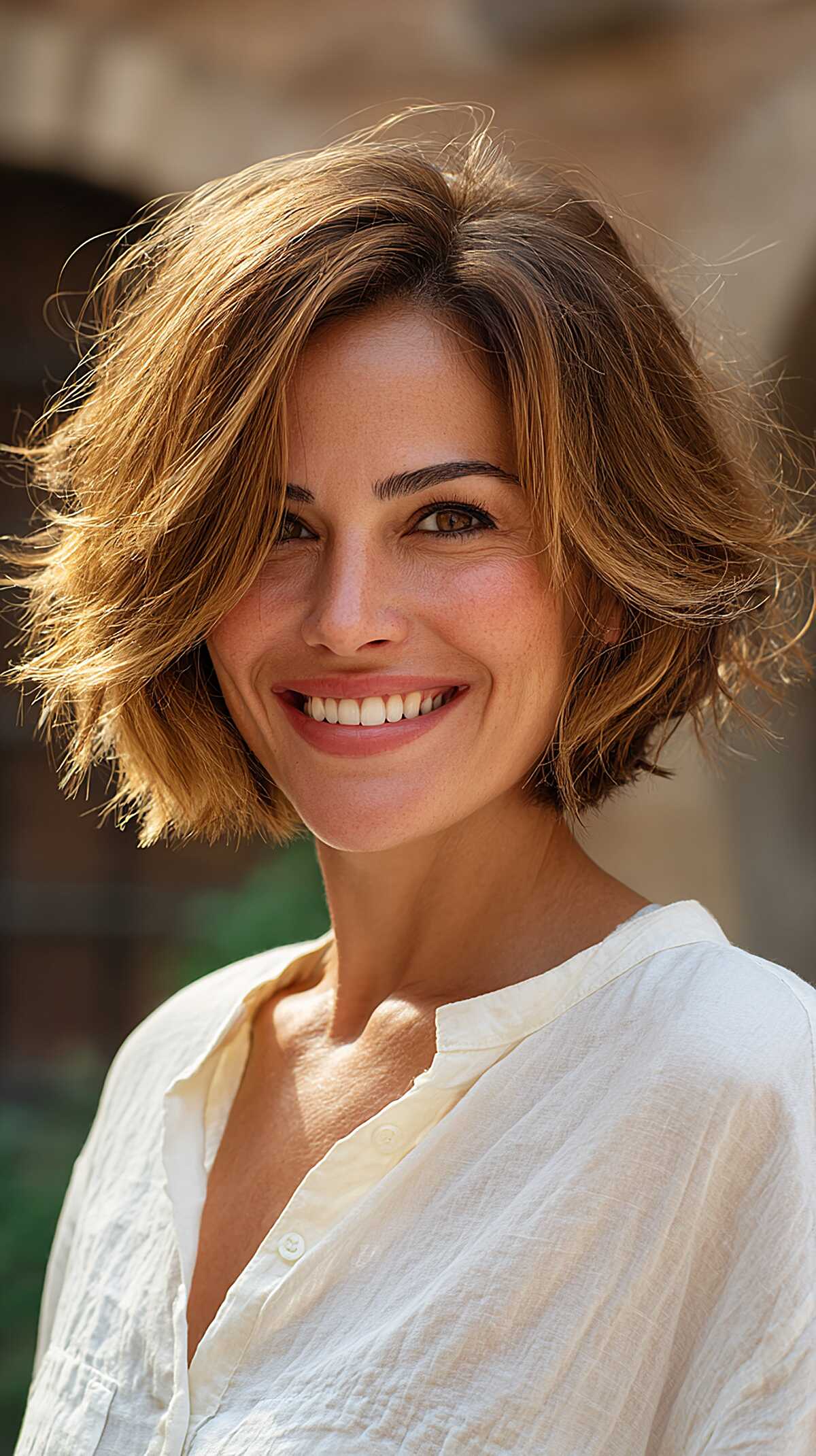 Sun-Caught Caramel Bob with Loose, Textured Layers layered bob haircut