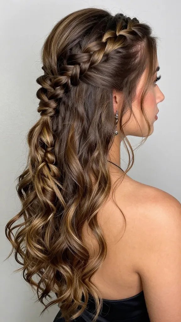Prom hairstyle: twisted half-up halo