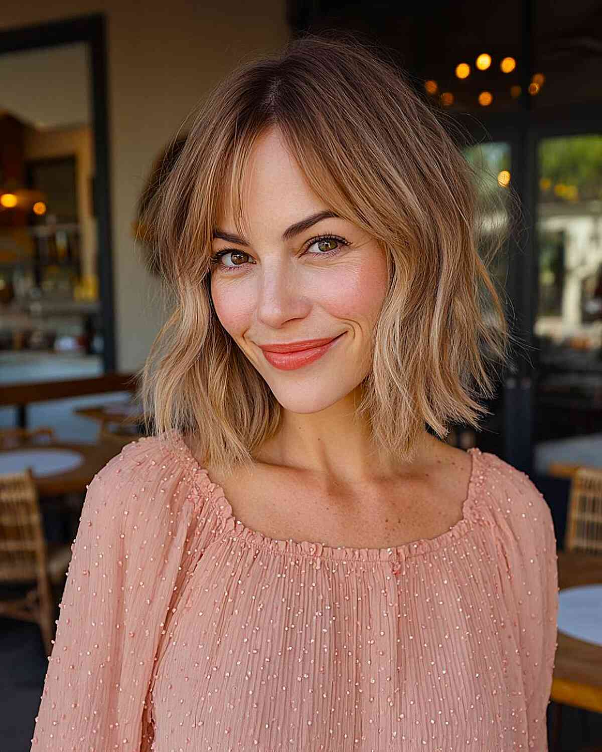 Textured Bob with Curtain Bangs face framing bangs hairstyle