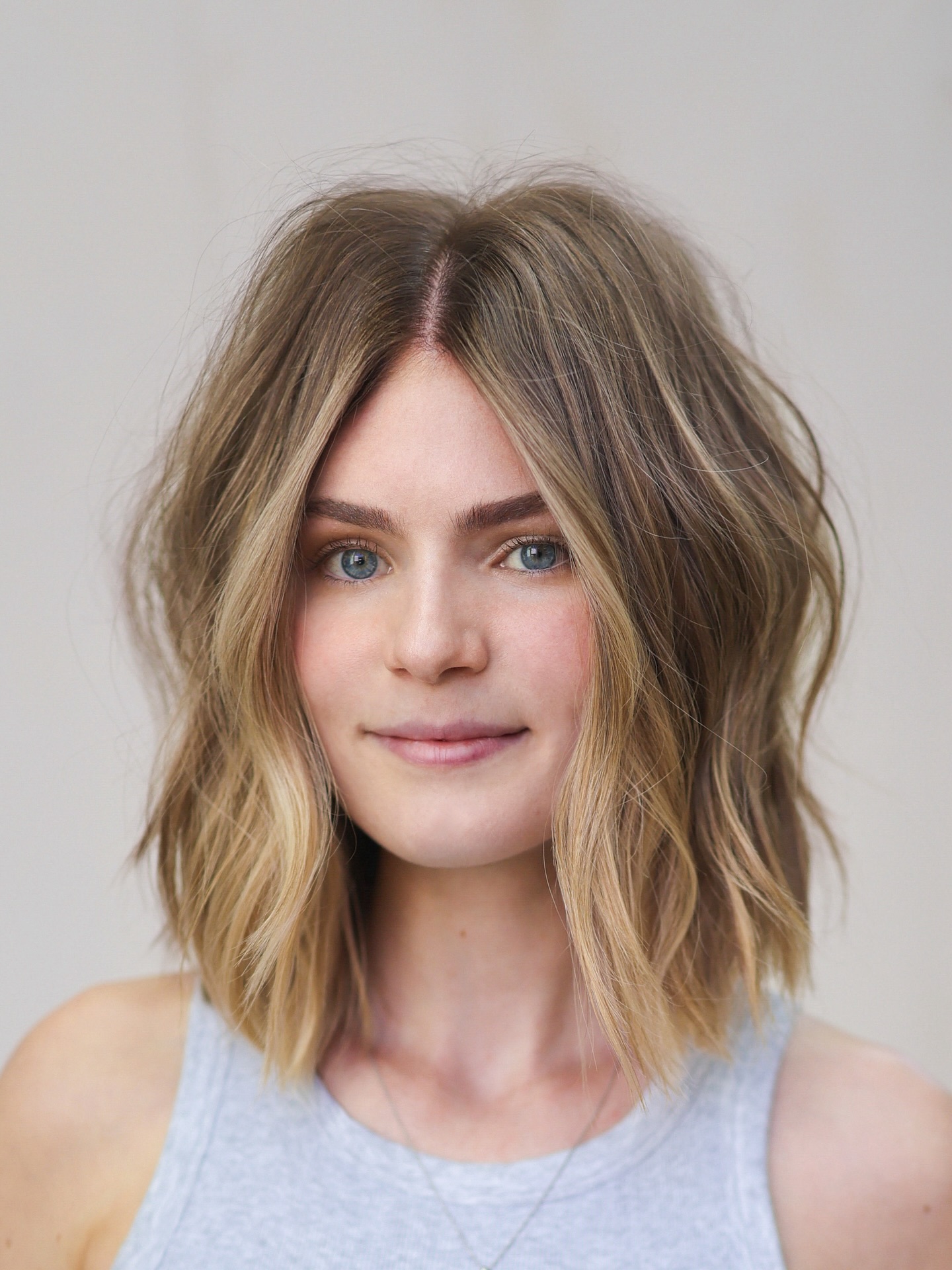 Shoulder-length bob with face-framing balayage