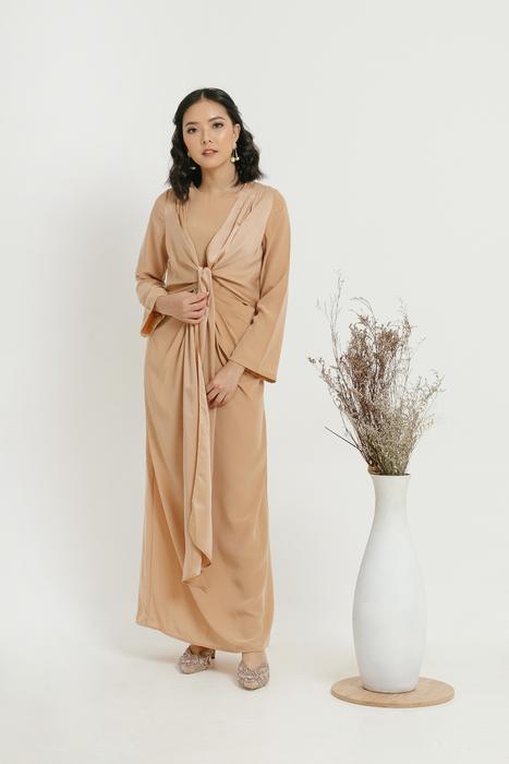 Golden Tie-Waist Dress for Celebrations modest outfit