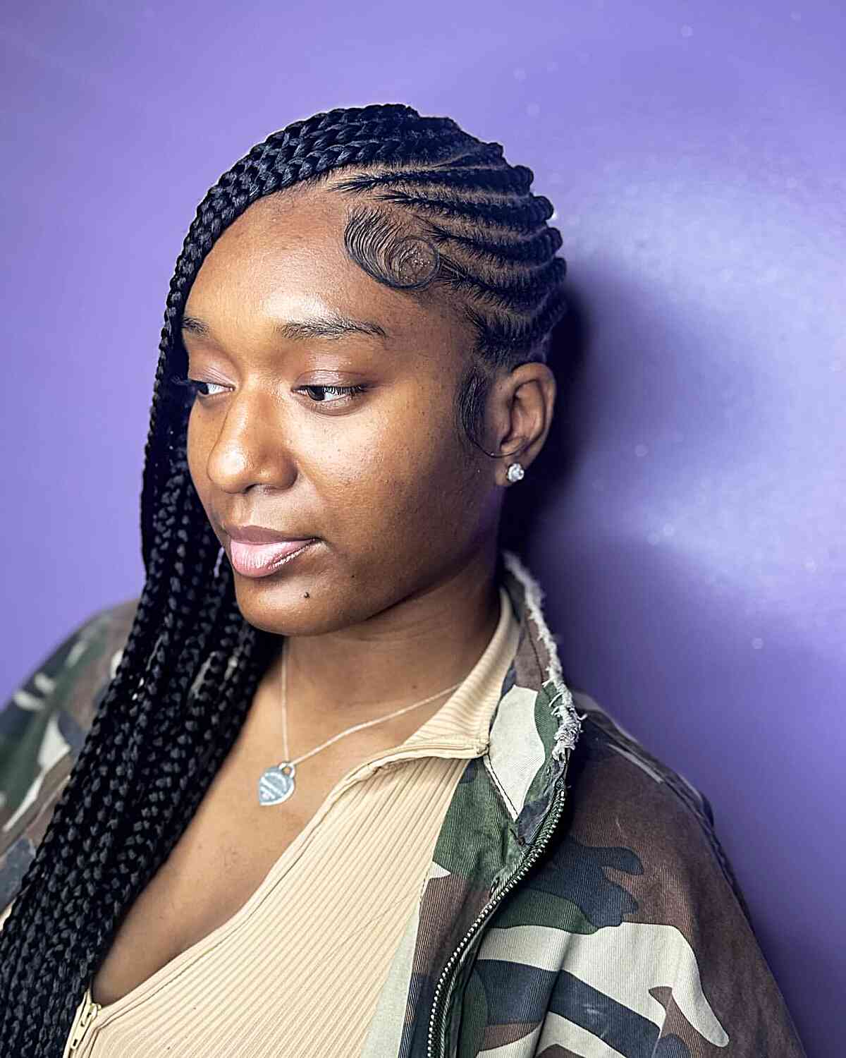 Side Cornrows with a Clean Geometric Parting hairstyle
